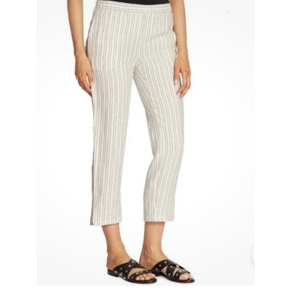 Theory Women's Striped Linen Blend Pants Size 0 Pull On Casual Trousers - Picture 1 of 4